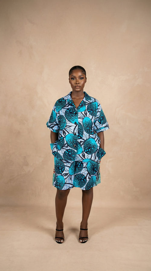 Remi Shorts Set – Two-Tone Ankara Elegance