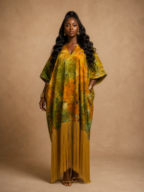 Anzani Fringe Dress - Custom Batik & Luxe Fringing