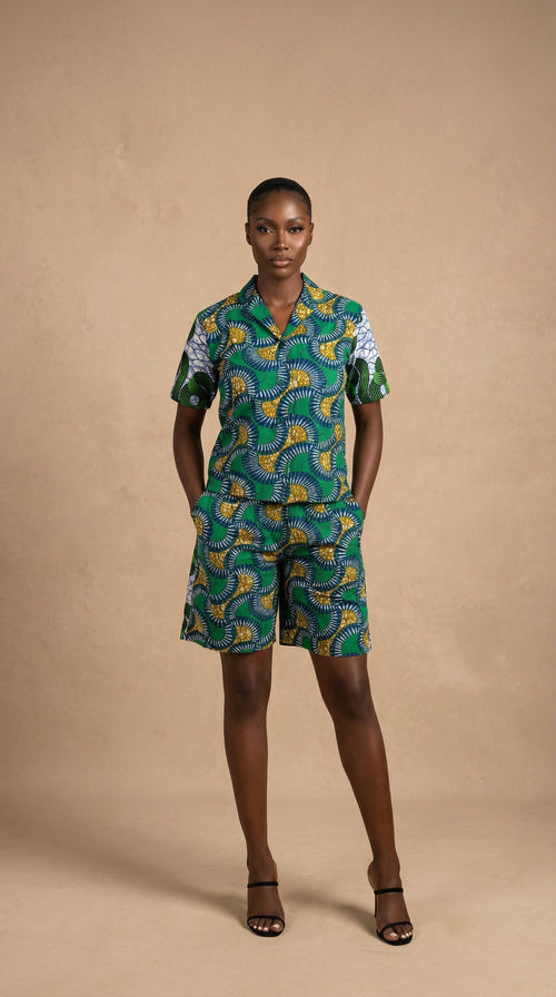 Remi Shorts Set – Two-Tone Ankara Elegance