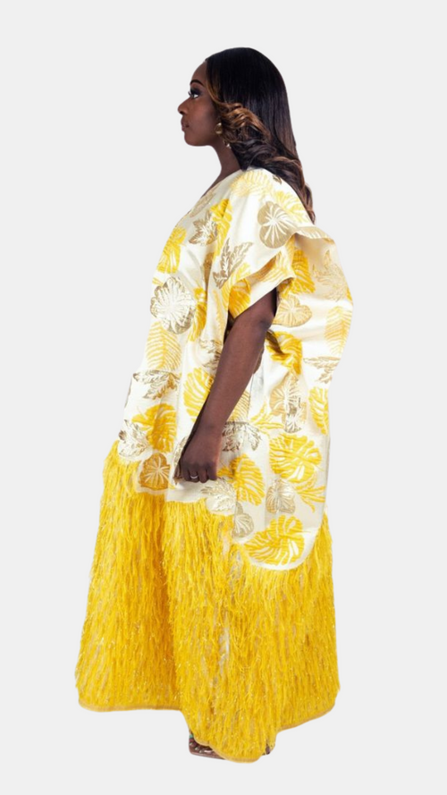 Dalia Feathered Kaftan – Luxury Brocade