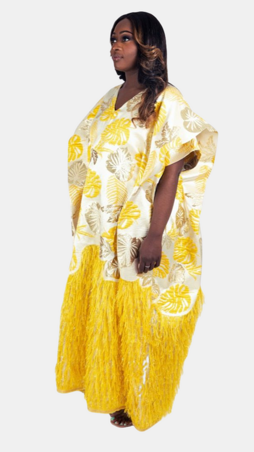 Dalia Feathered Kaftan – Luxury Brocade