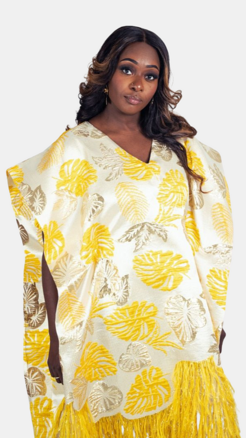 Dalia Feathered Kaftan – Luxury Brocade