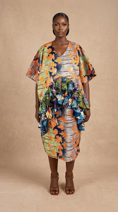 Abeba Ankara Ruffle Dress – Shimmery Mixed Ankara