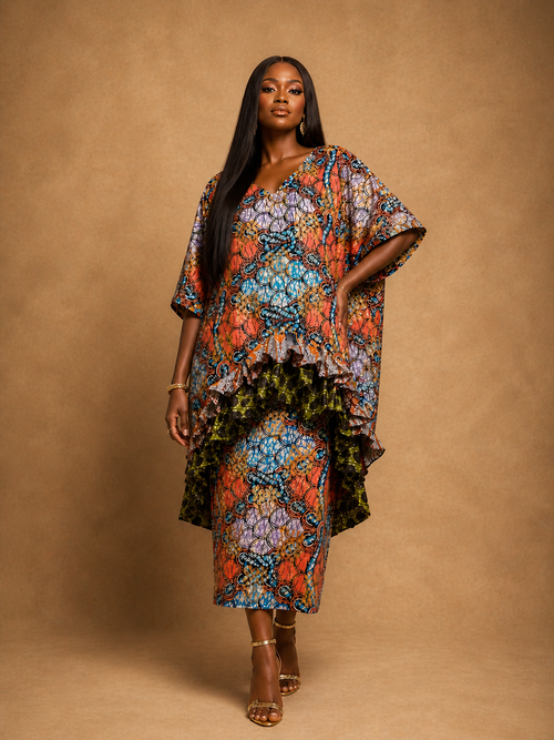 Abeba Ankara Ruffle Dress – Shimmery Mixed Ankara