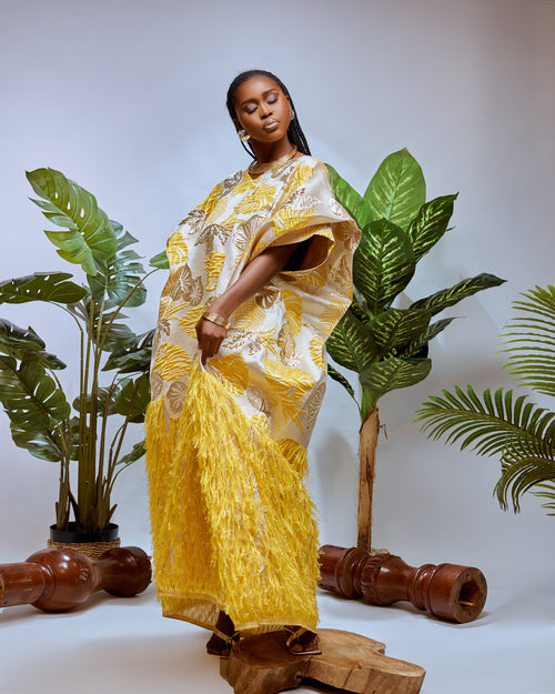 Dalia Feathered Kaftan – Luxury Brocade