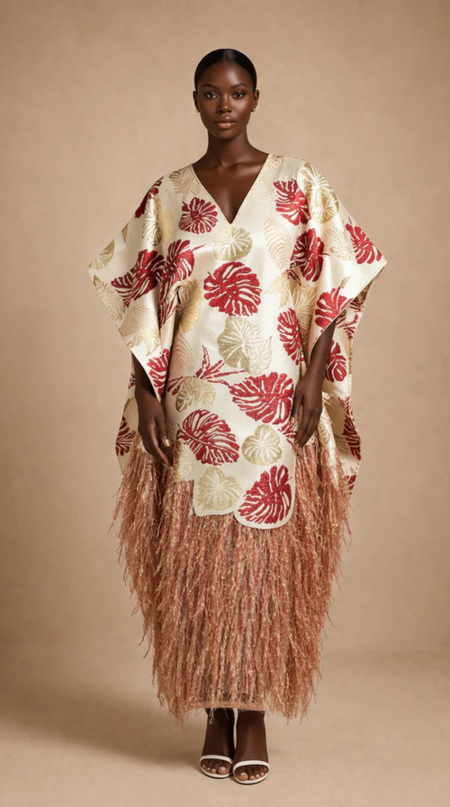Dalia Feathered Kaftan – Luxury Brocade