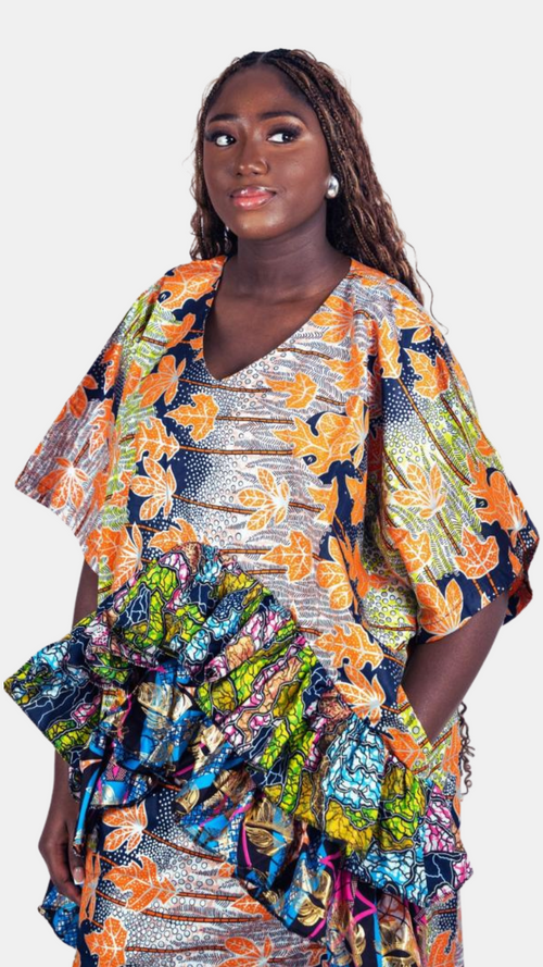 Abeba Ankara Ruffle Dress – Shimmery Mixed Ankara