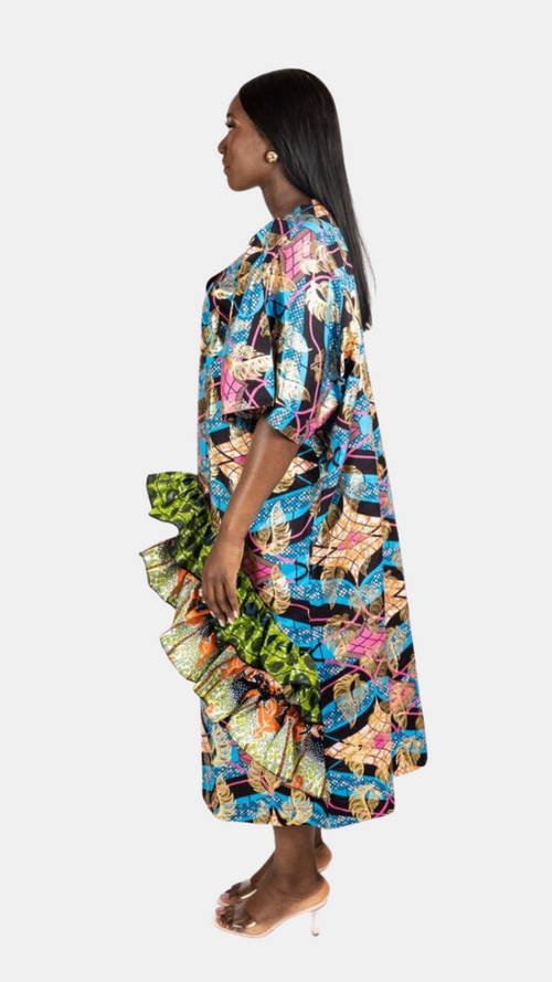 Abeba Ankara Ruffle Dress – Shimmery Mixed Ankara