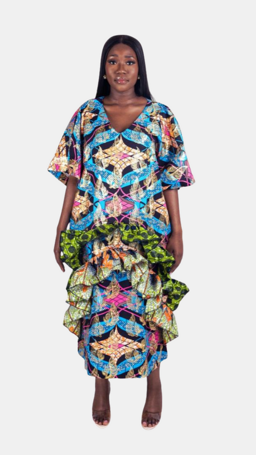 Abeba Ankara Ruffle Dress – Shimmery Mixed Ankara