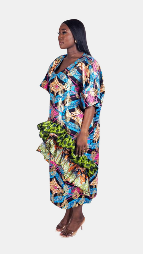 Abeba Ankara Ruffle Dress – Shimmery Mixed Ankara