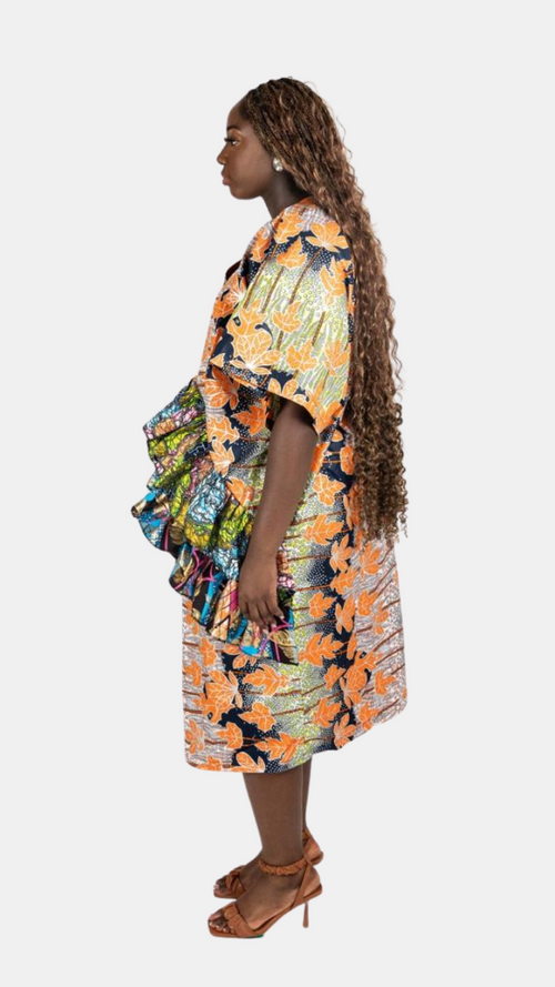 Abeba Ankara Ruffle Dress – Shimmery Mixed Ankara