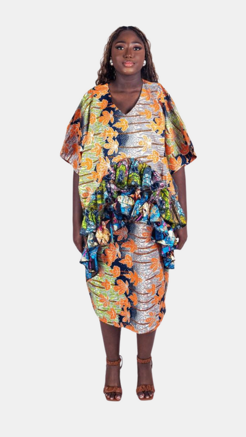 Abeba Ankara Ruffle Dress – Shimmery Mixed Ankara