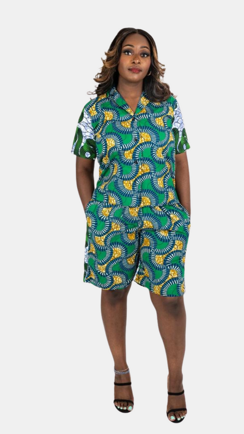 Remi Shorts Set – Two-Tone Ankara Elegance