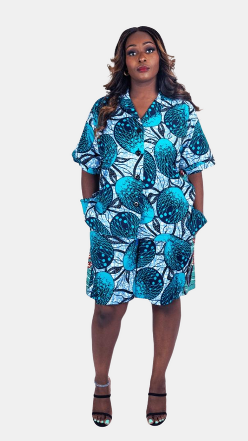 Remi Shorts Set – Two-Tone Ankara Elegance