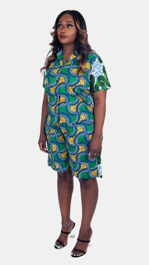 Remi Shorts Set – Two-Tone Ankara Elegance
