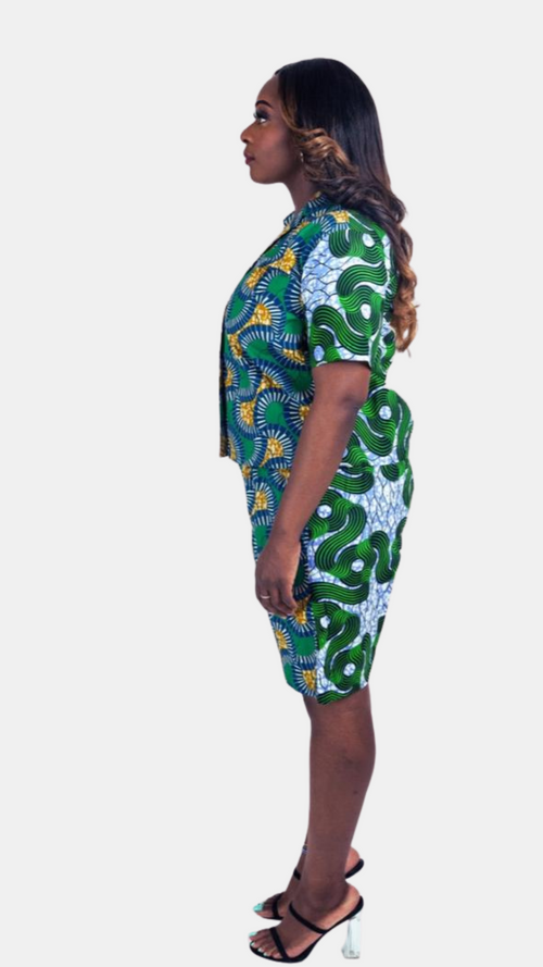 Remi Shorts Set – Two-Tone Ankara Elegance